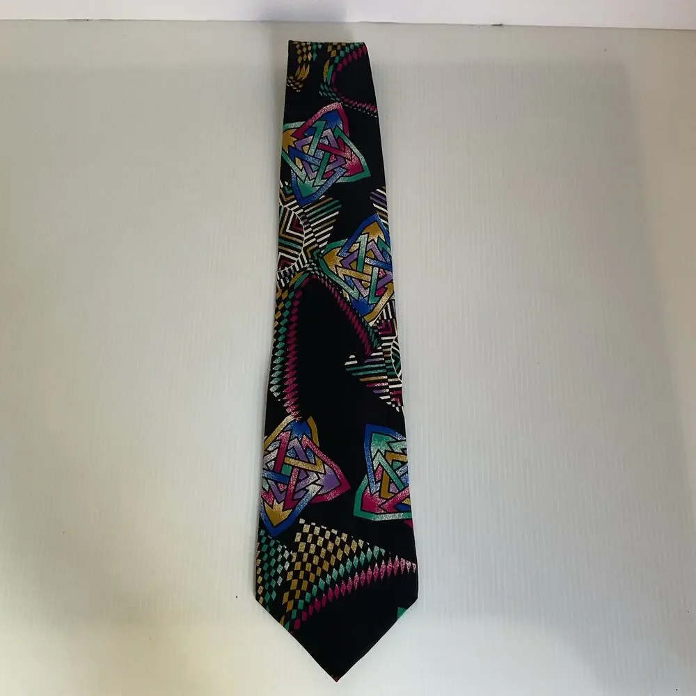 Vintage Bachrach Made in USA Tie Geometric Abstract Pattern 90s All Silk